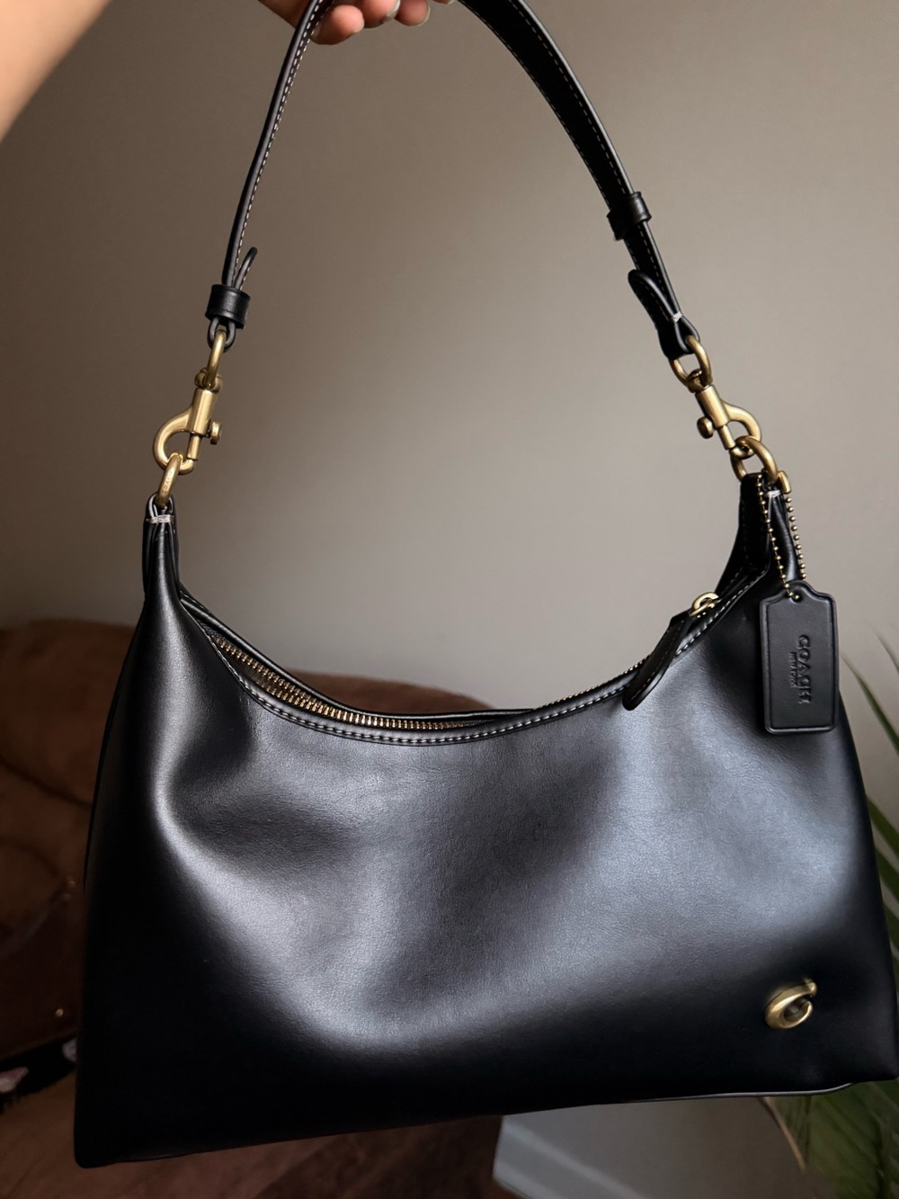 Coach Juliet black leather shoulder bag with gold hardware